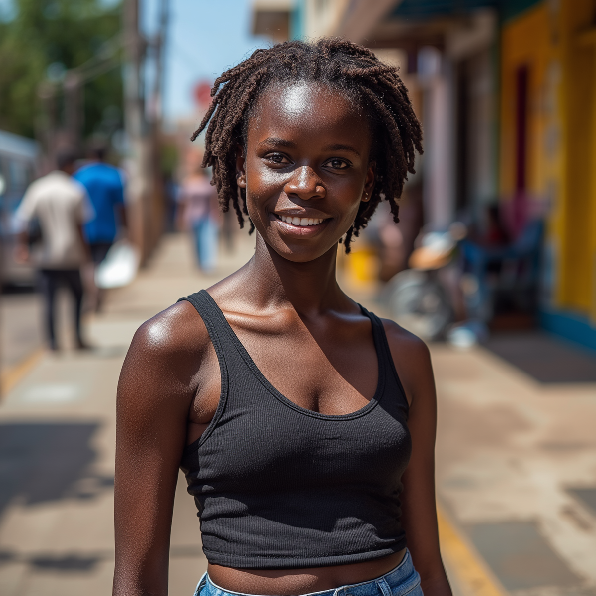 Dépistage du cancer du col de l'utérus, test Pap et test HPV 4 A 20 year old girl from Benin in modern casual clothing smiling at the camera 1