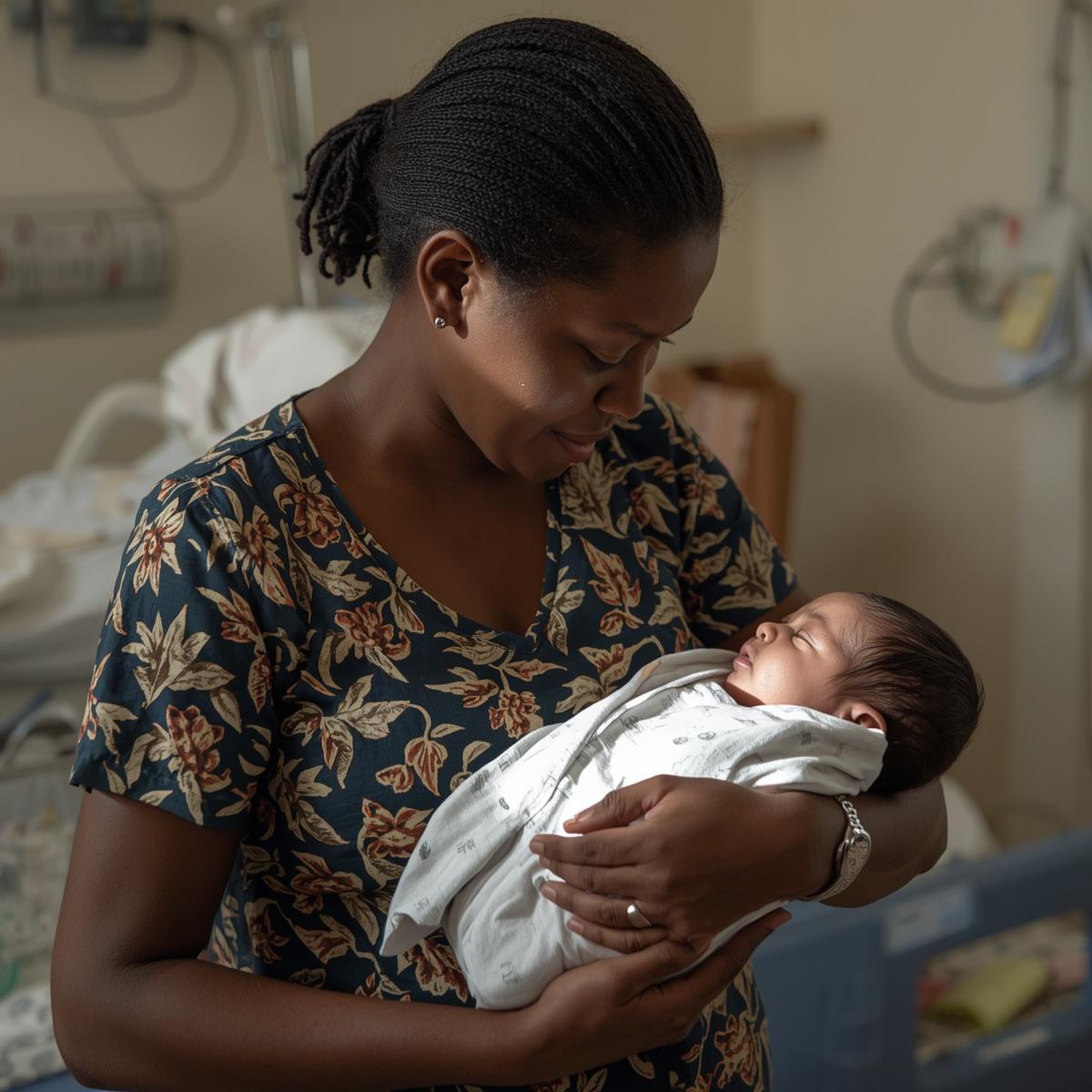 Services postnatals 4 Woman from Benin with newborn baby in a healthcare setting